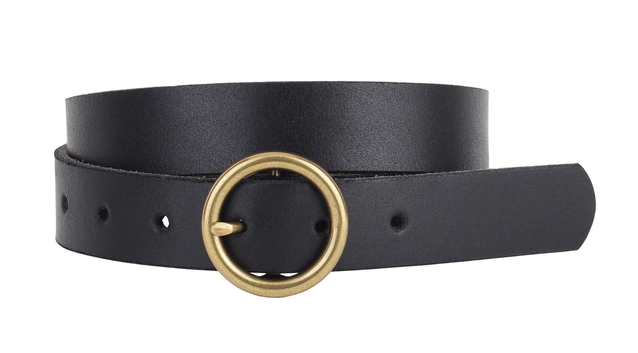 Brass - Toned Circle Buckle Leather Belt - Mainstream Boutique