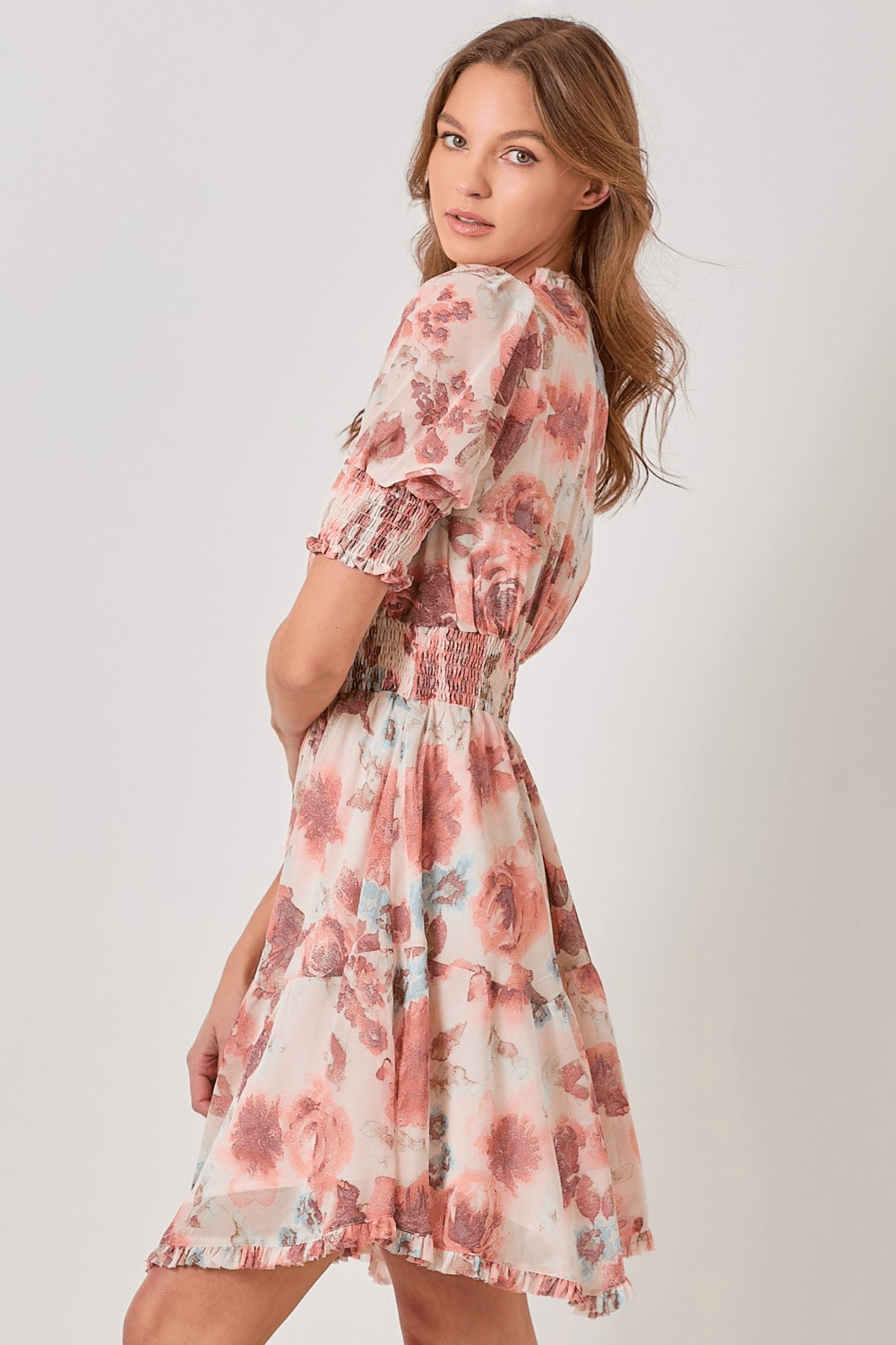Ruffle Detail Floral Dress - Mainstream Boutique