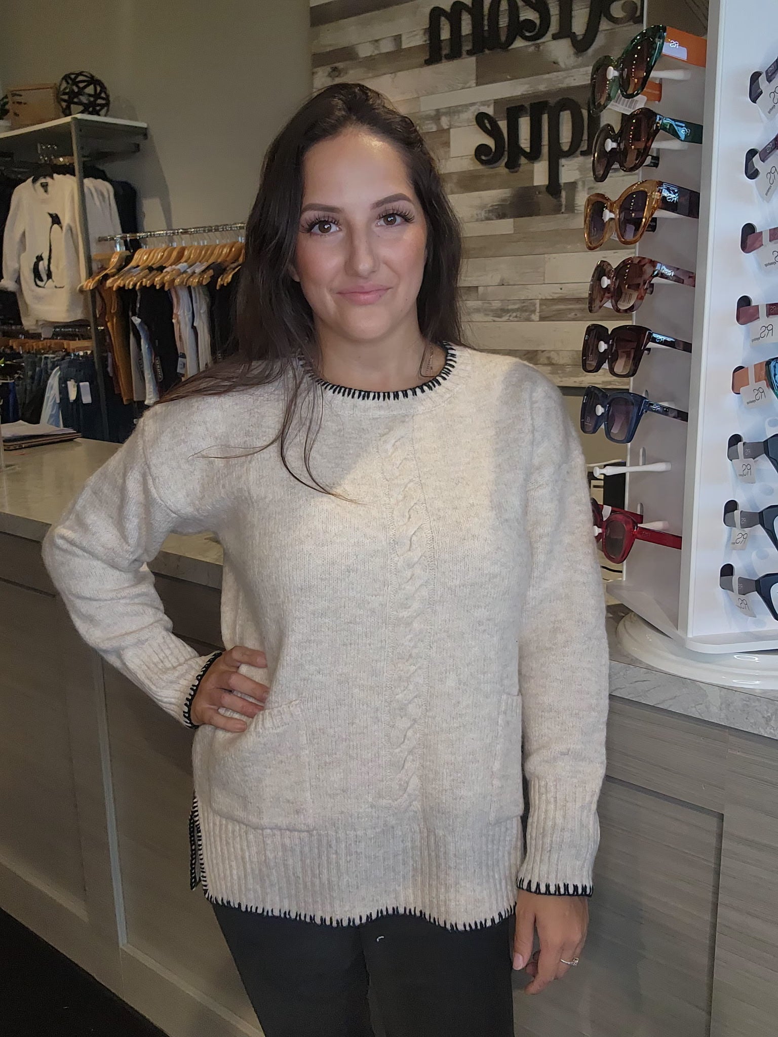 Step Hem Patch Pocket Sweater - Mainstream Boutique
