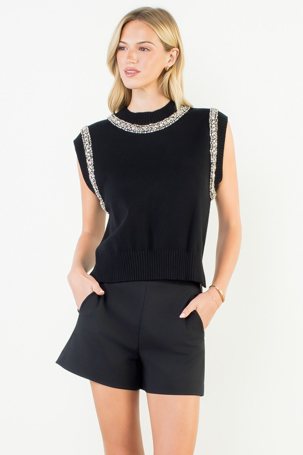 Sleeveless Knit Top W/ Bling - Mainstream Boutique