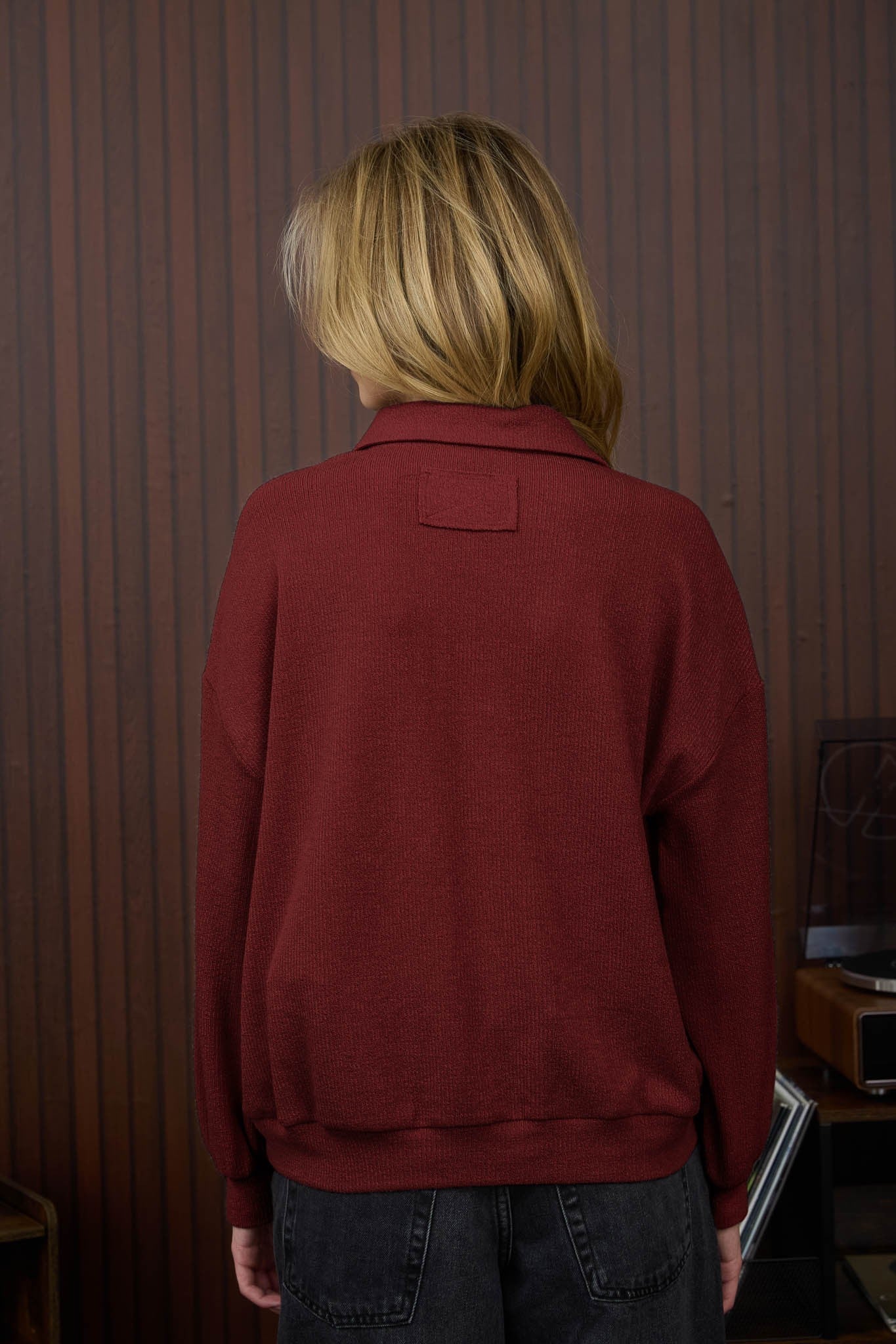 Collared Half Snap Button Long Sleeve Knit Top - Mainstream Boutique