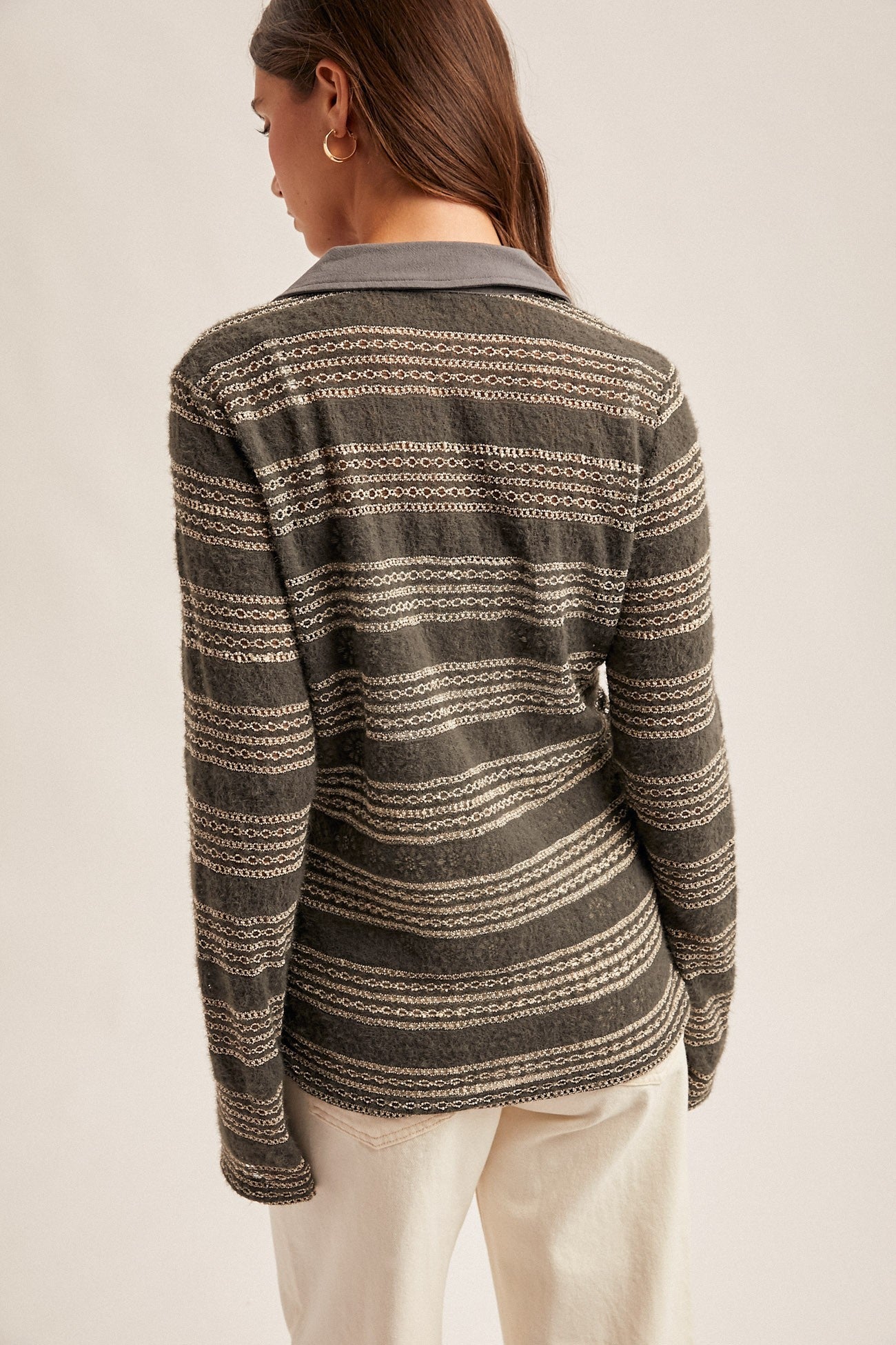 Brushed Two Tone Lace Button Down Shirt - Mainstream Boutique