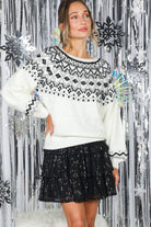 Fair Isle Glitter Yarn Accents Cozy Knitted Sweater - Mainstream Boutique