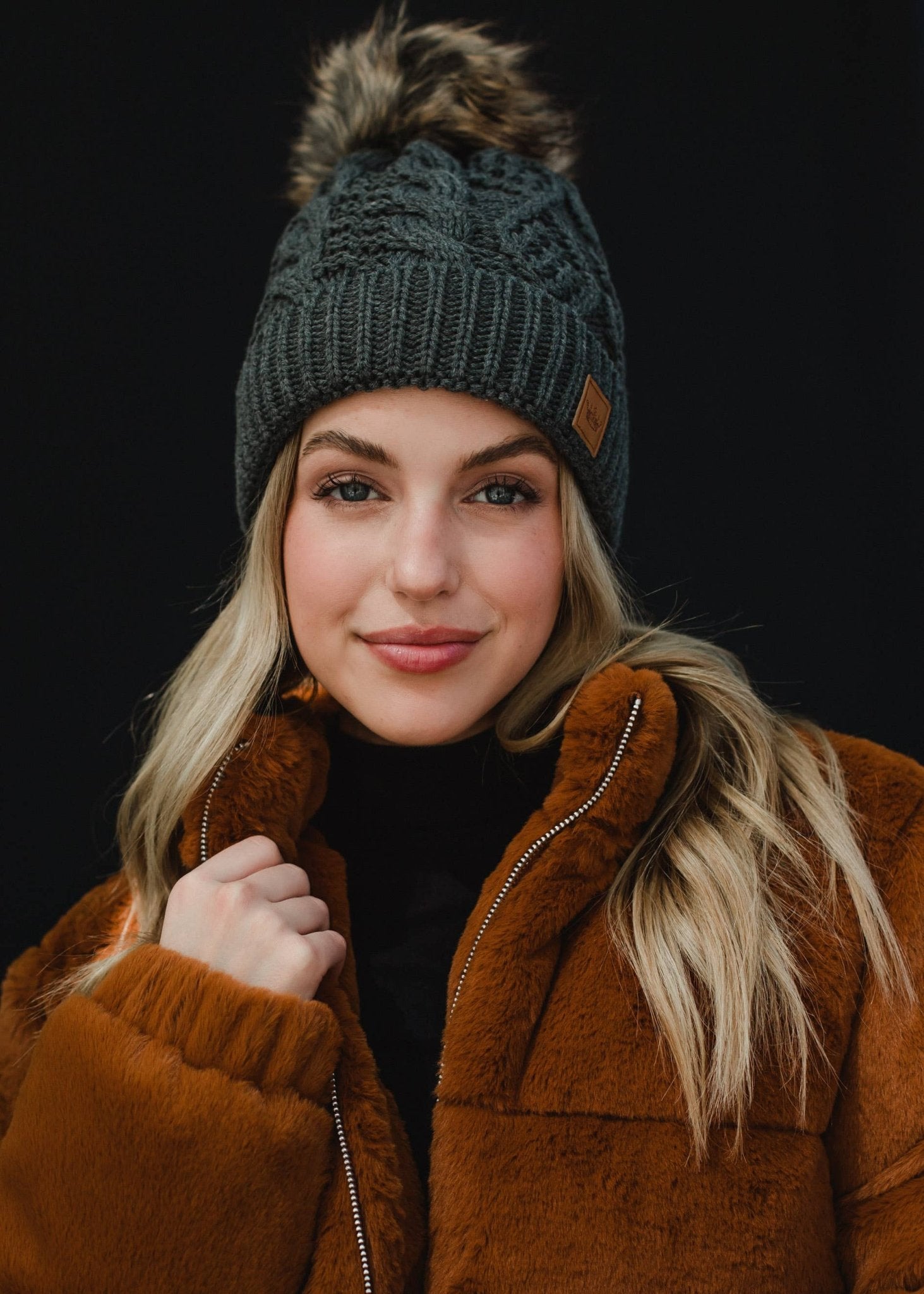 Dark Gray Cable Knit Pom Hat - Mainstream Boutique