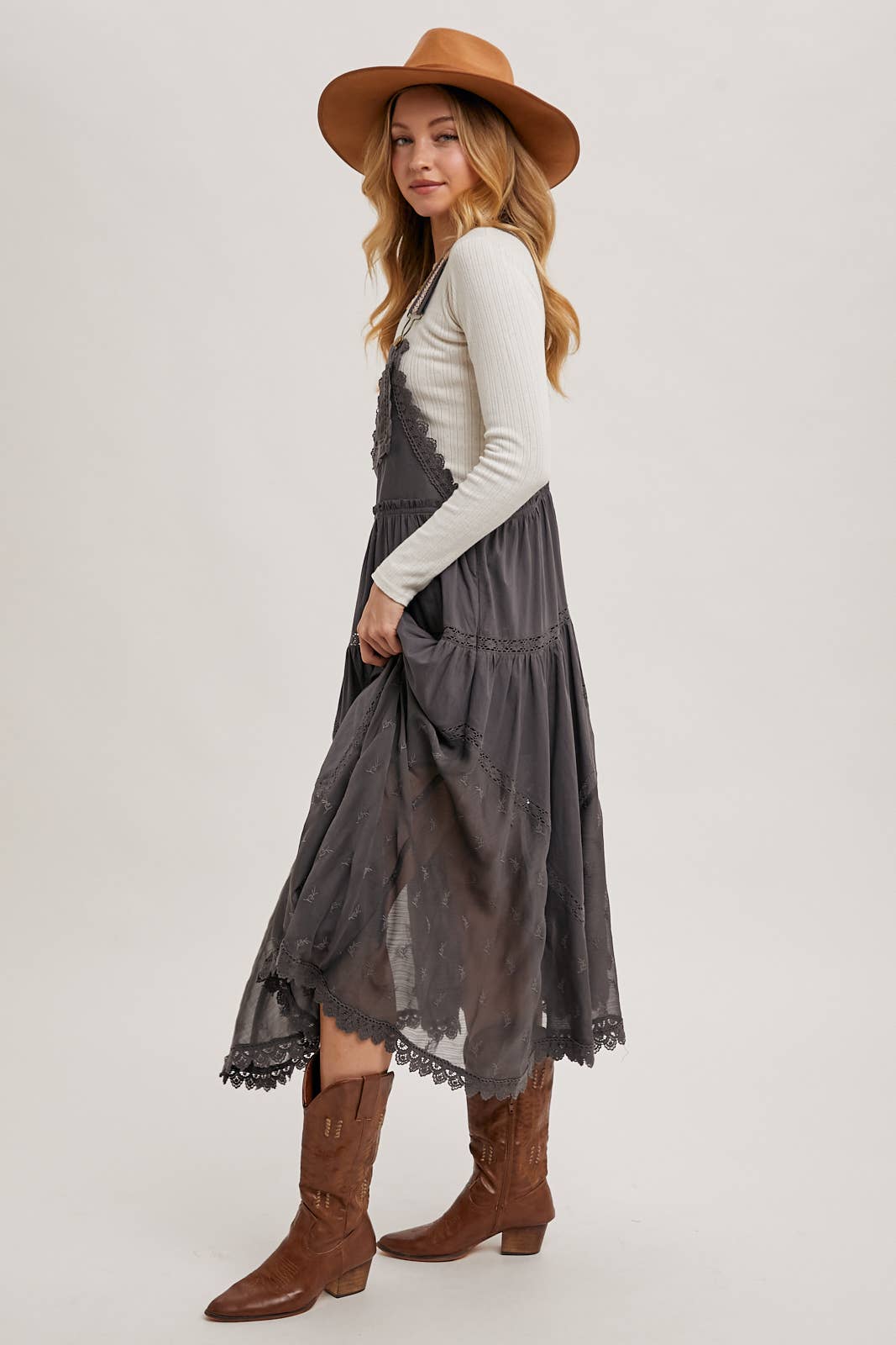 LACE EMBROIDERED TULLE BIB MAXI DRESS - Mainstream Boutique