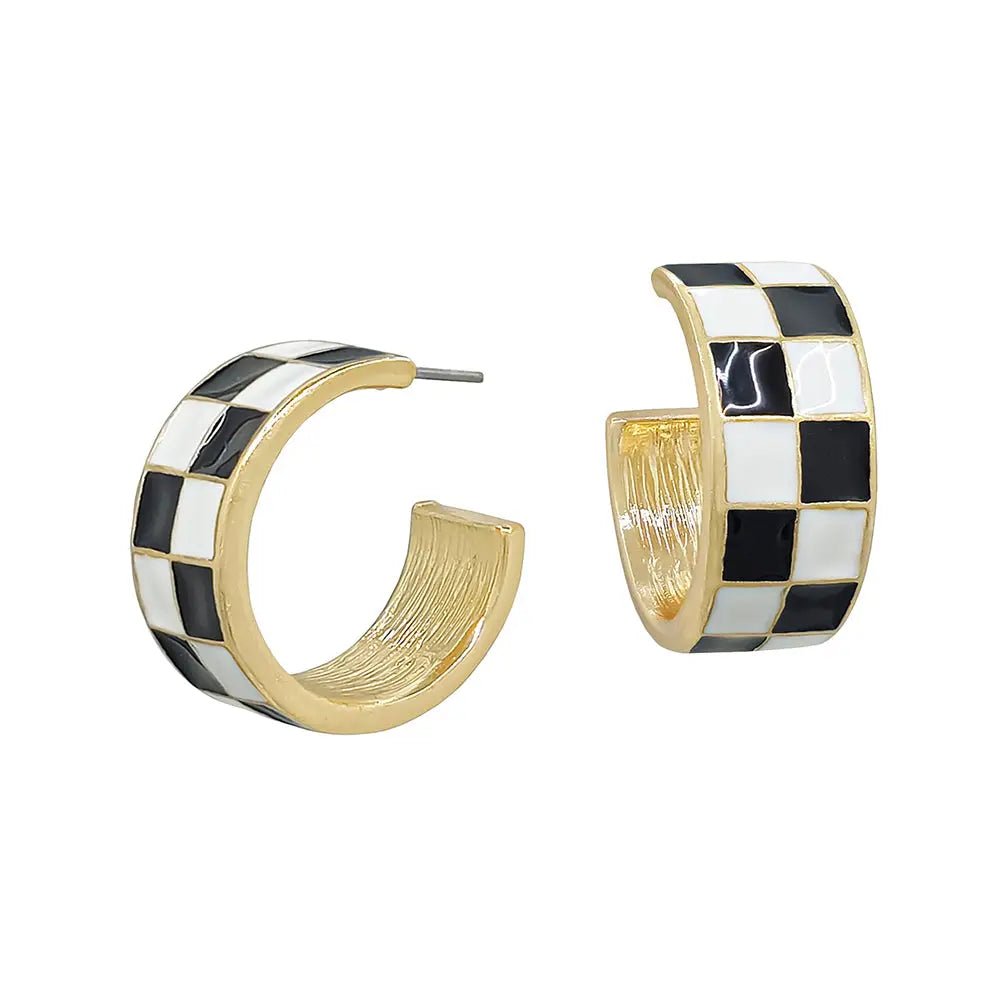 Checkered And Gold .75" Hoop Earring - Mainstream Boutique