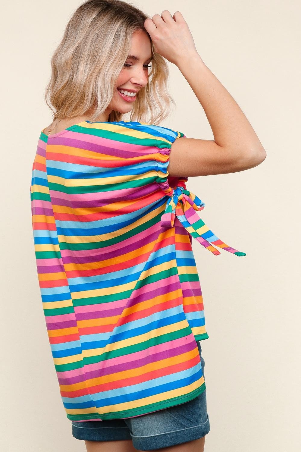 High Low Muti Color Stripe Print Knit Top - Mainstream Boutique