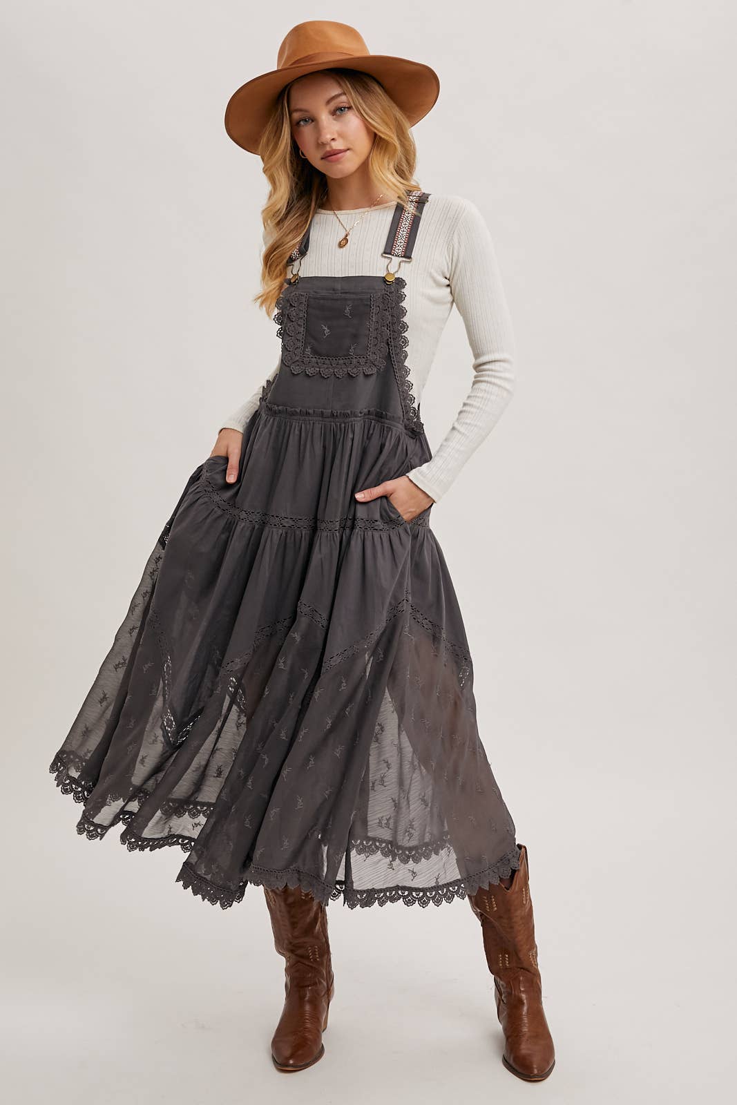 LACE EMBROIDERED TULLE BIB MAXI DRESS - Mainstream Boutique