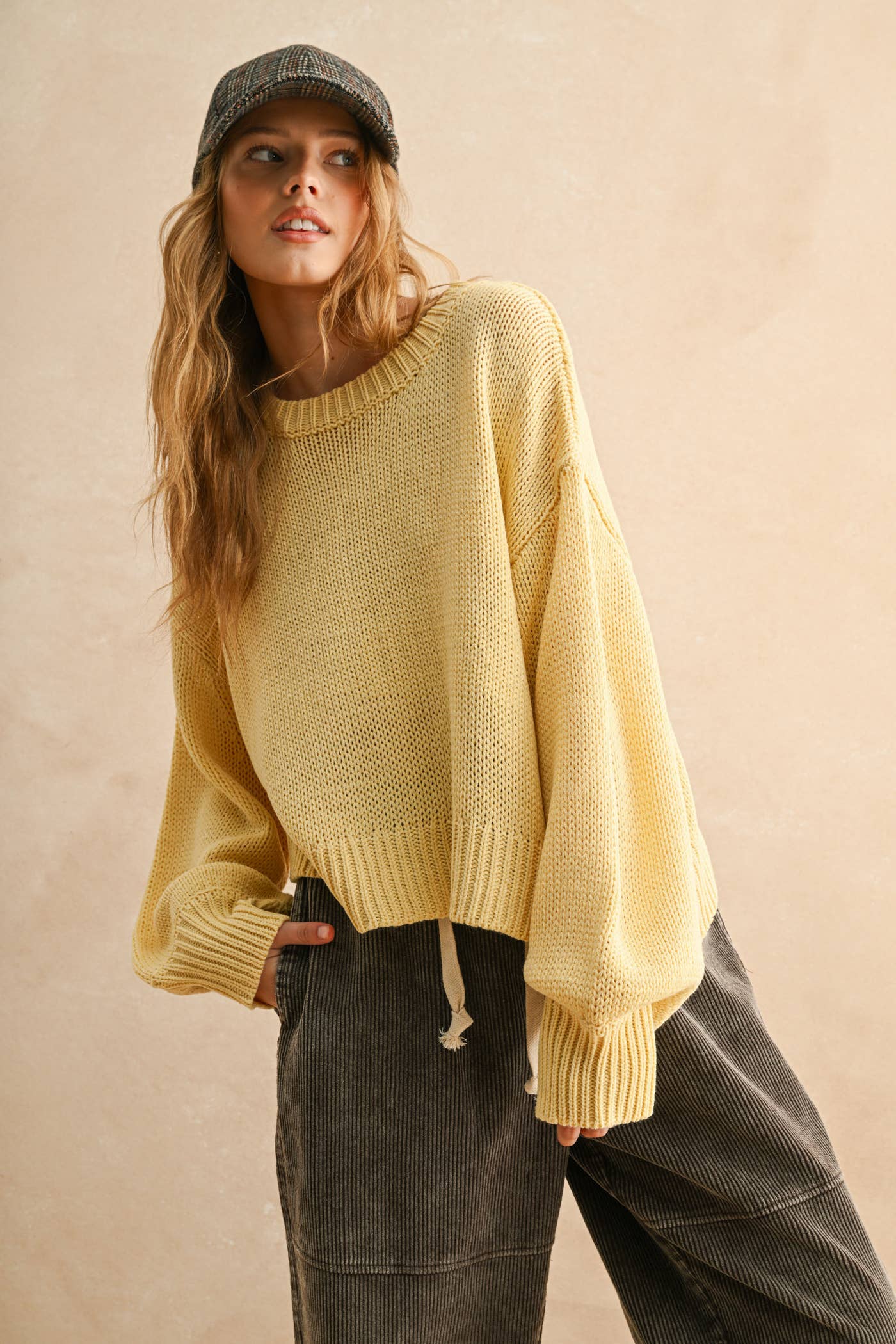 Miou Muse Balloon Sleeve Sweater Top - Butter - Mainstream Boutique
