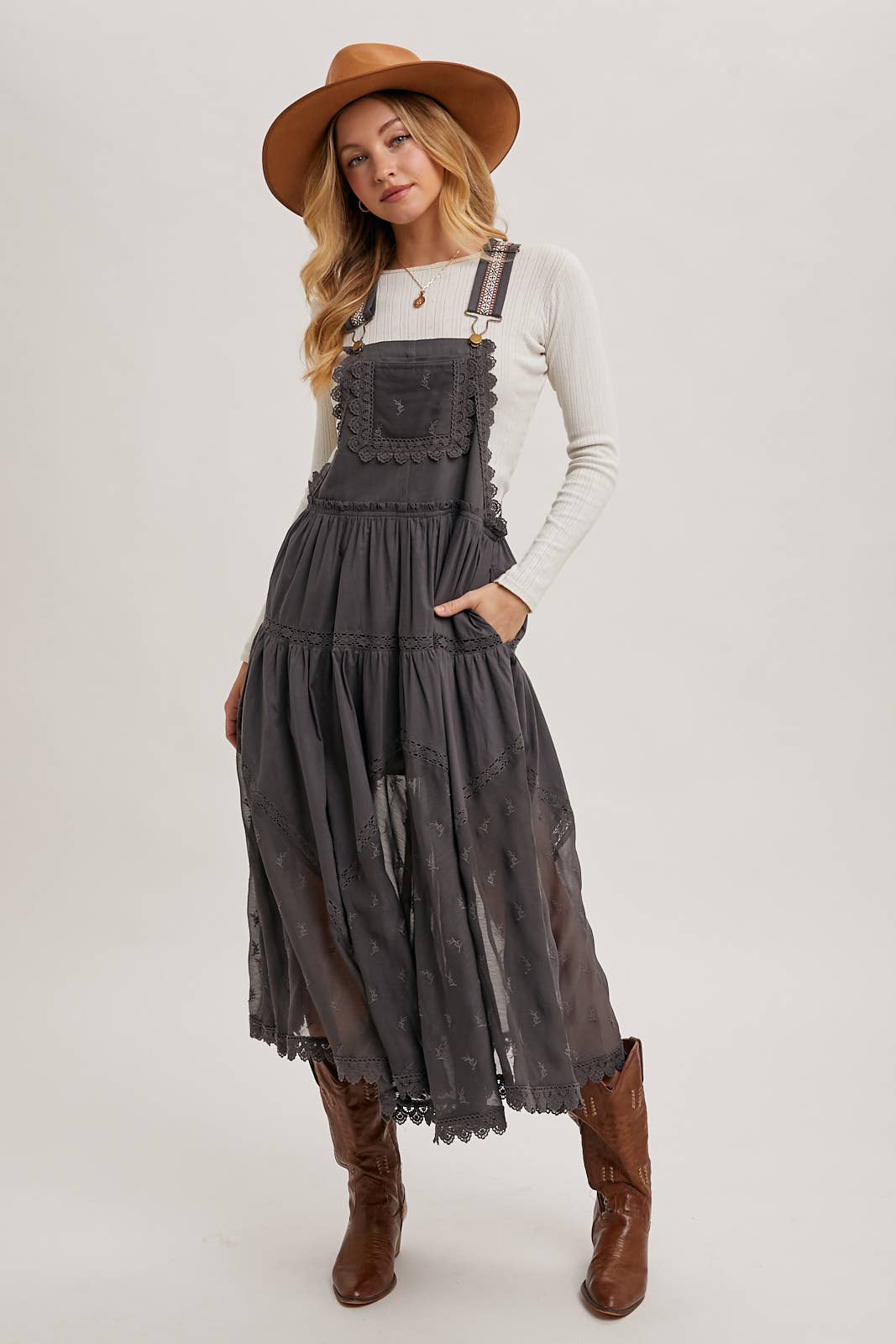 LACE EMBROIDERED TULLE BIB MAXI DRESS - Mainstream Boutique