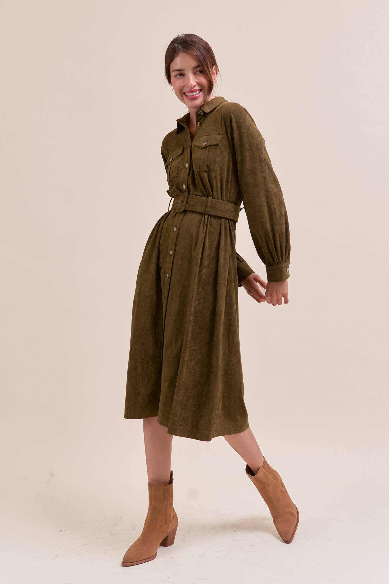 SUEDE SHIRT DRESS MDR4290 - Mainstream Boutique