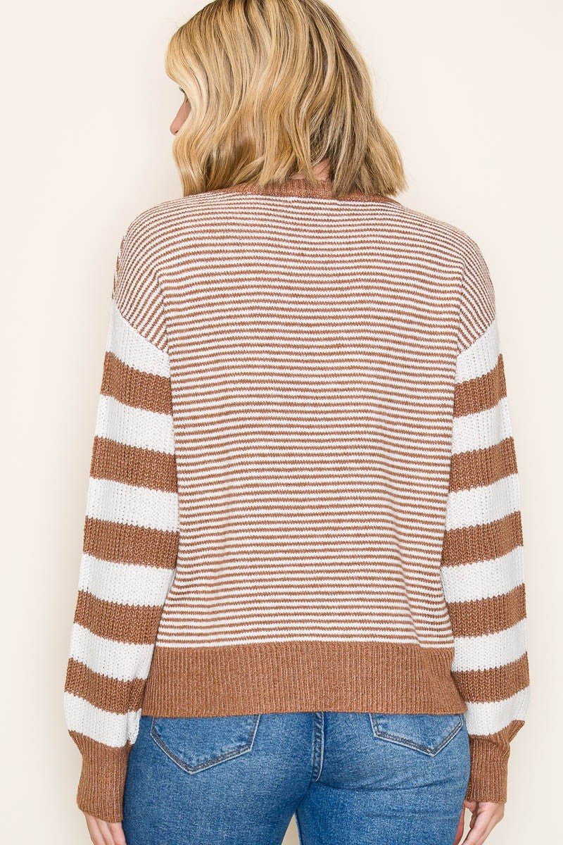 Color Banded Striped Mix Media Pullover Sweater - Mainstream Boutique
