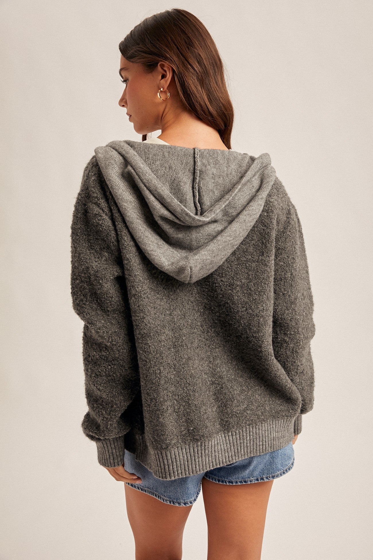 Button Down Boucle Hooded Sweater - Mainstream Boutique