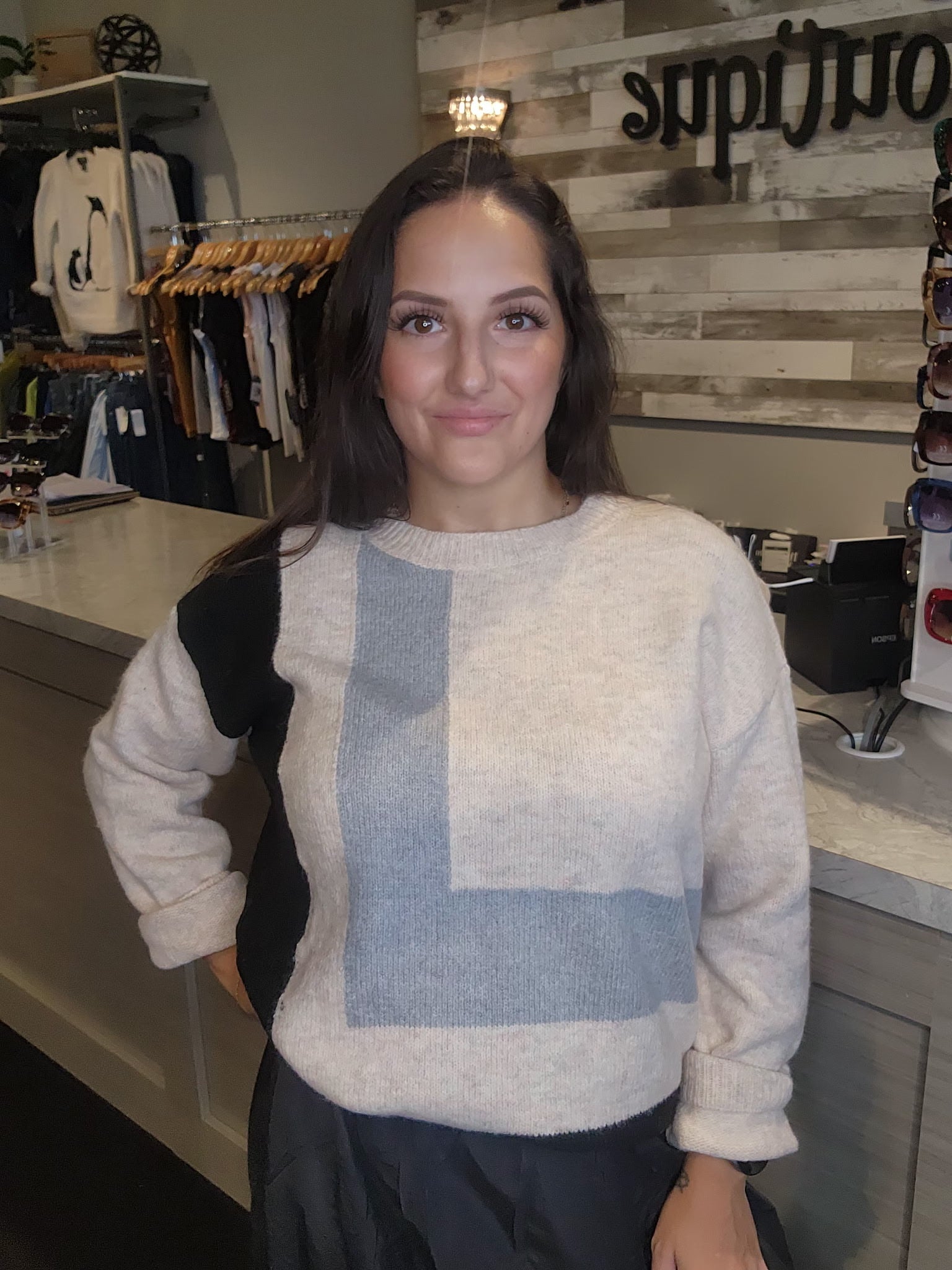 Color Block Sweater With Rib Trim - Mainstream Boutique