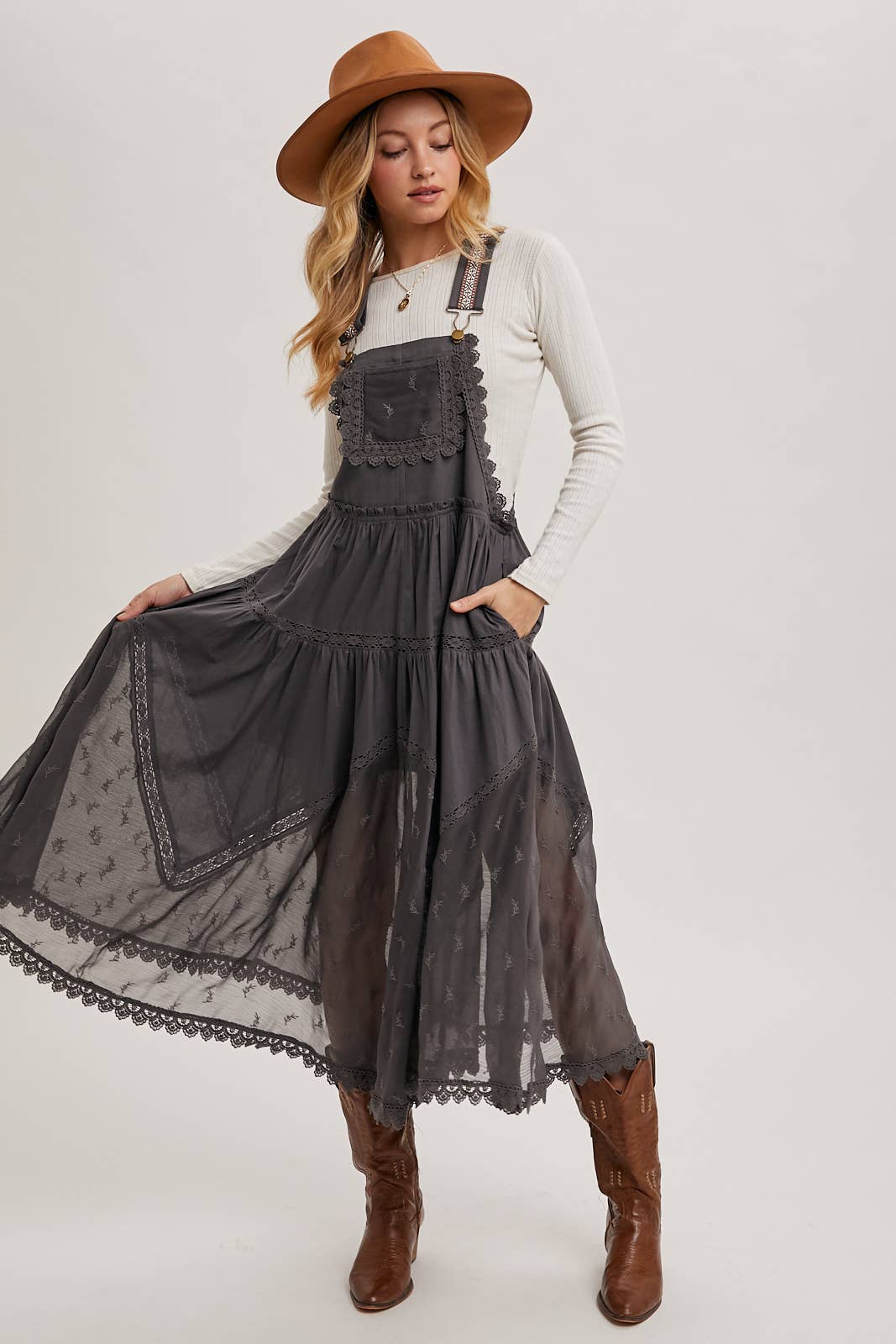 LACE EMBROIDERED TULLE BIB MAXI DRESS - Mainstream Boutique