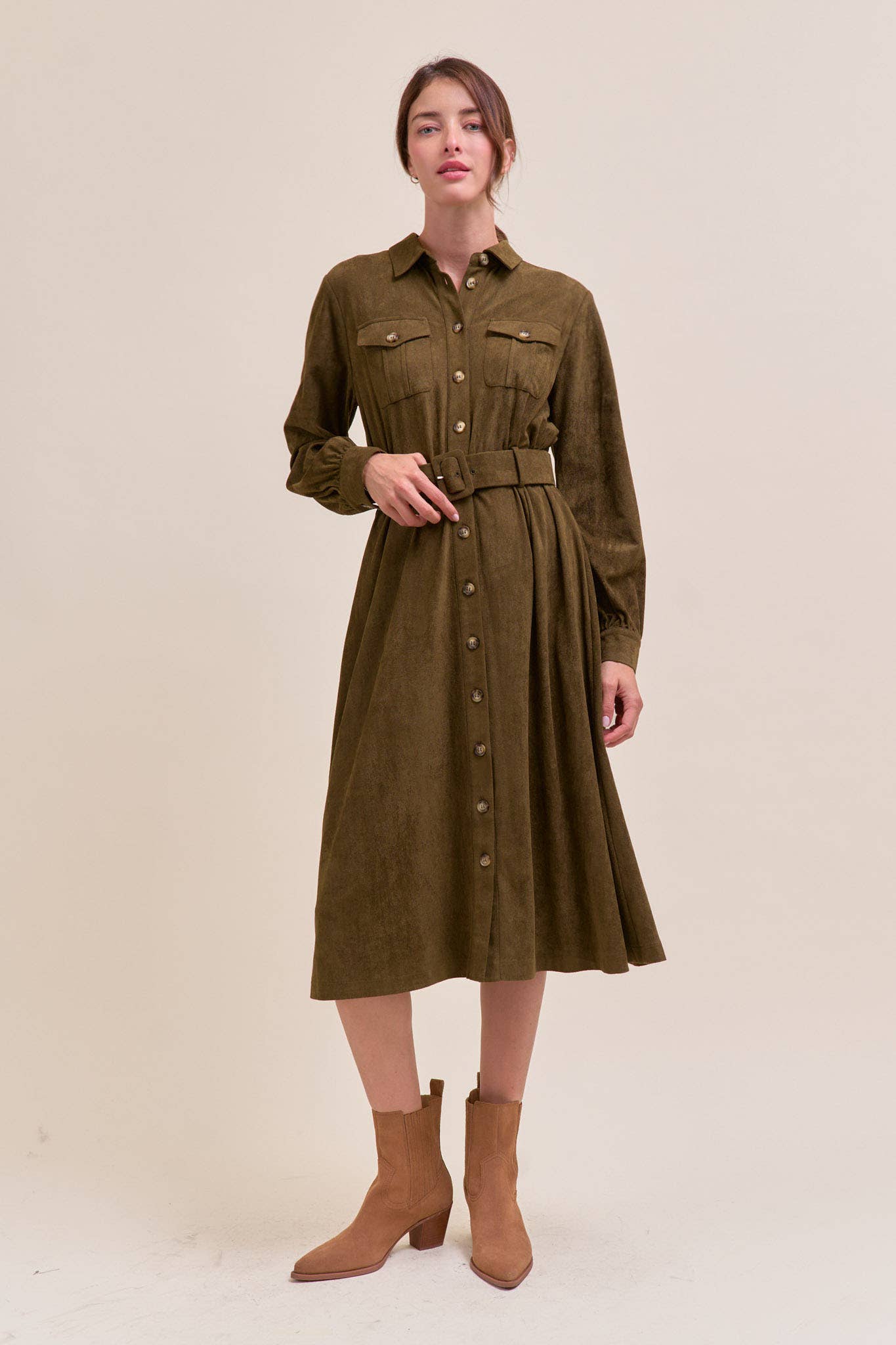SUEDE SHIRT DRESS MDR4290 - Mainstream Boutique