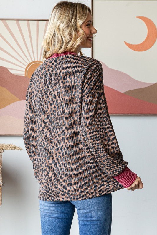 Ribbed Animal Print Pullover - Mainstream Boutique