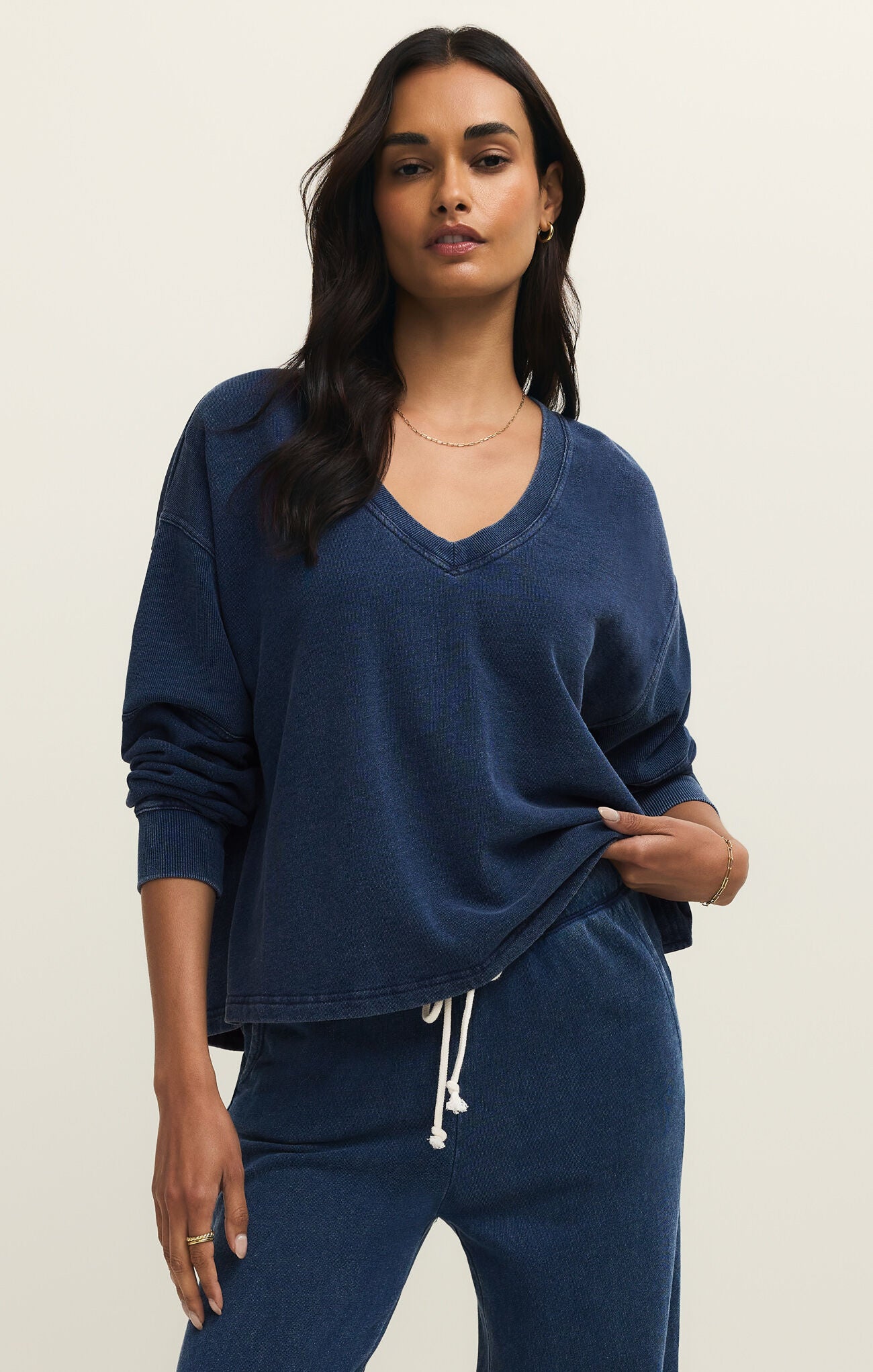 Delphine Knit Denim Sweatshirt - Mainstream Boutique