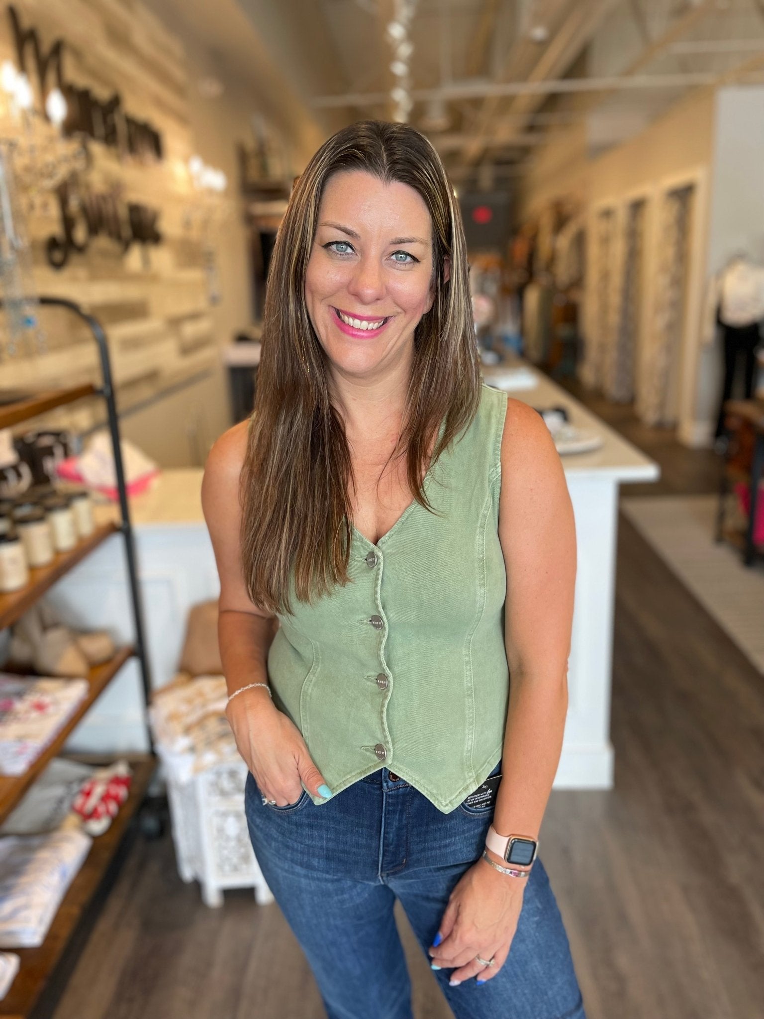 V - Neck Button Vest - Mainstream Boutique