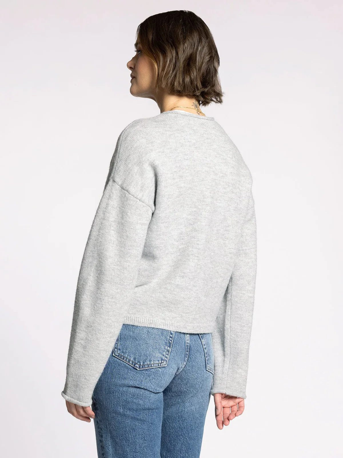 Rolled Hem Crew Neck Cardigan - Mainstream Boutique