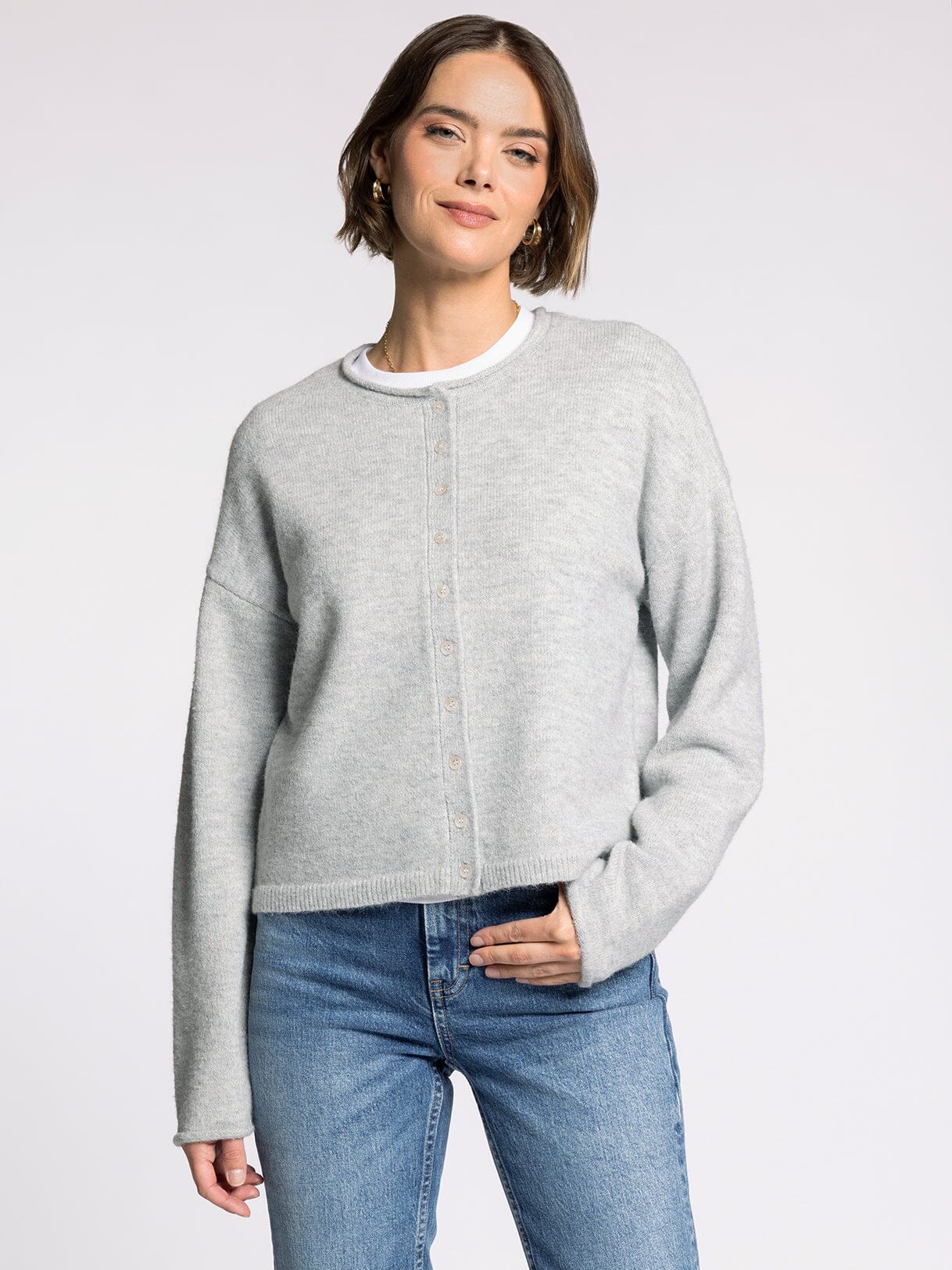 Rolled Hem Crew Neck Cardigan - Mainstream Boutique