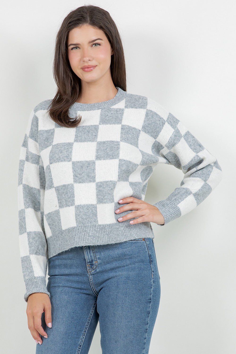 Checkered Cozy Knit Sweater - Mainstream Boutique