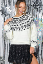 Fair Isle Glitter Yarn Accents Cozy Knitted Sweater - Mainstream Boutique