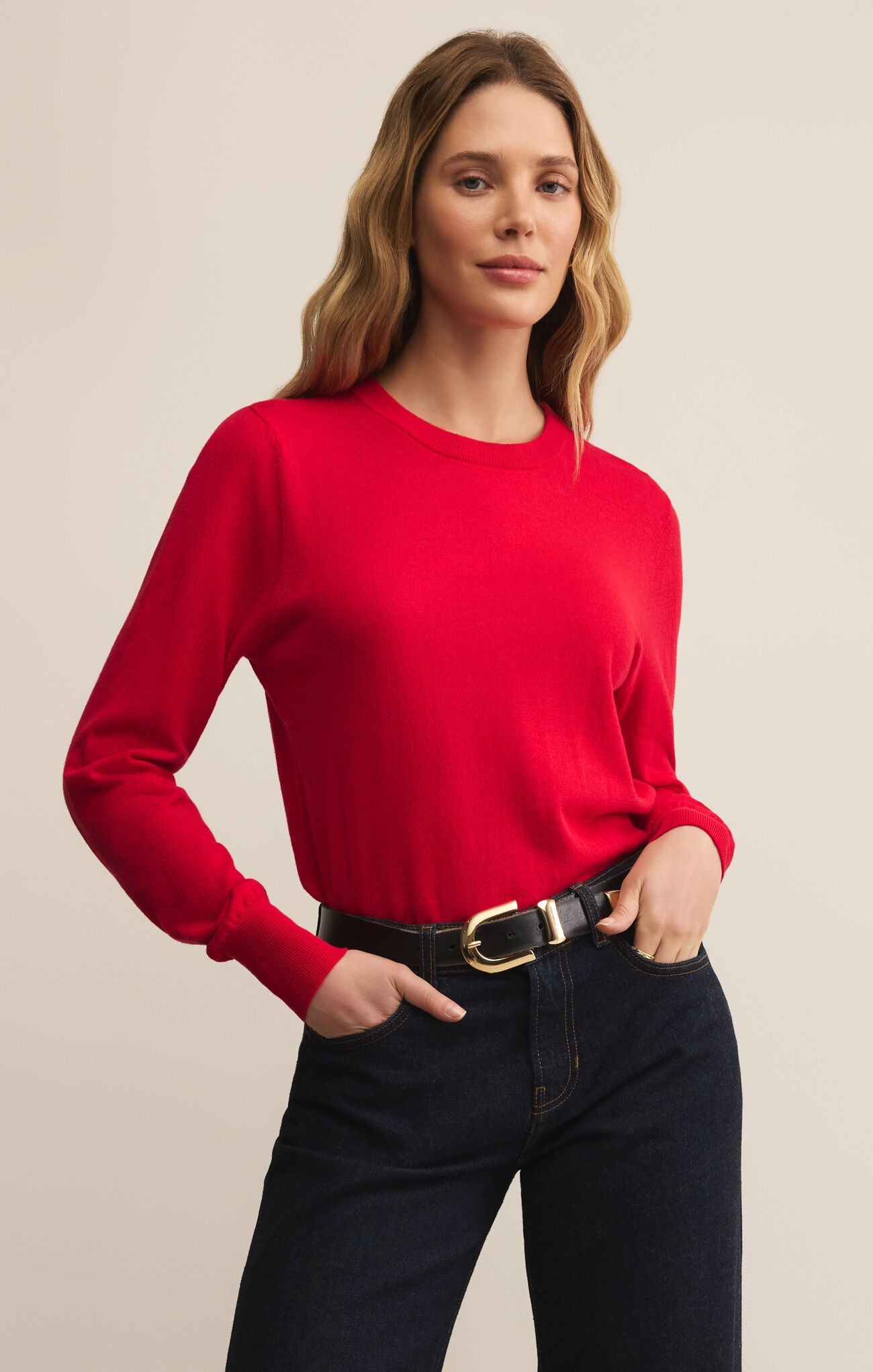 Red crew neck women's sweater