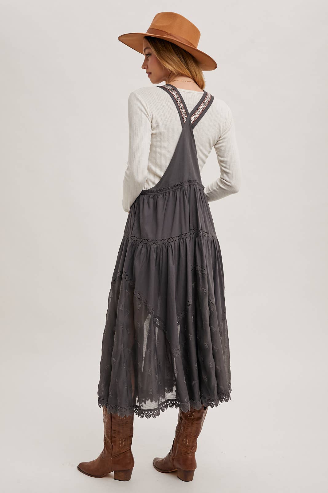 LACE EMBROIDERED TULLE BIB MAXI DRESS - Mainstream Boutique
