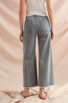 Striped Denim Frayed Hem Pant - Mainstream Boutique