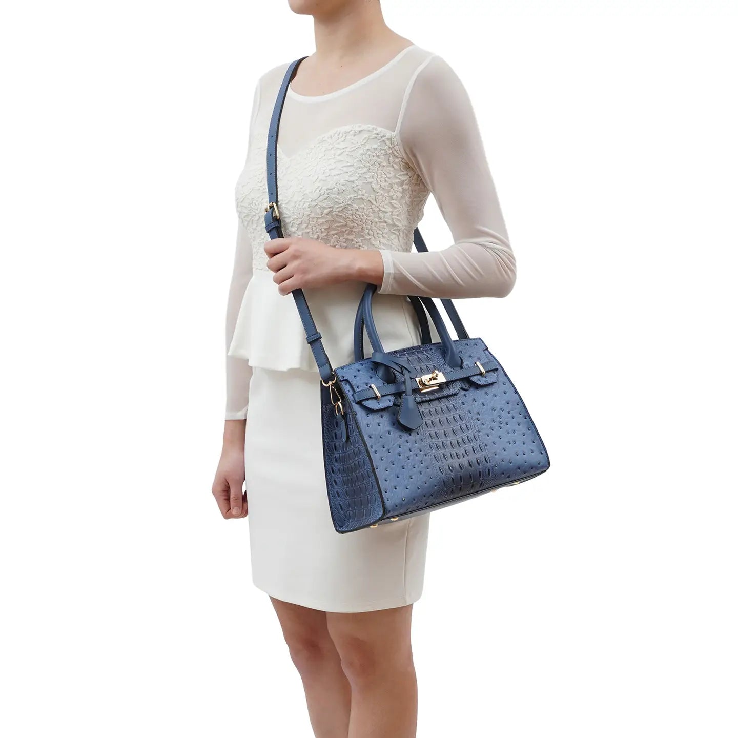 Virginia Ostrich & Croc Structured Satchel - Mainstream Boutique