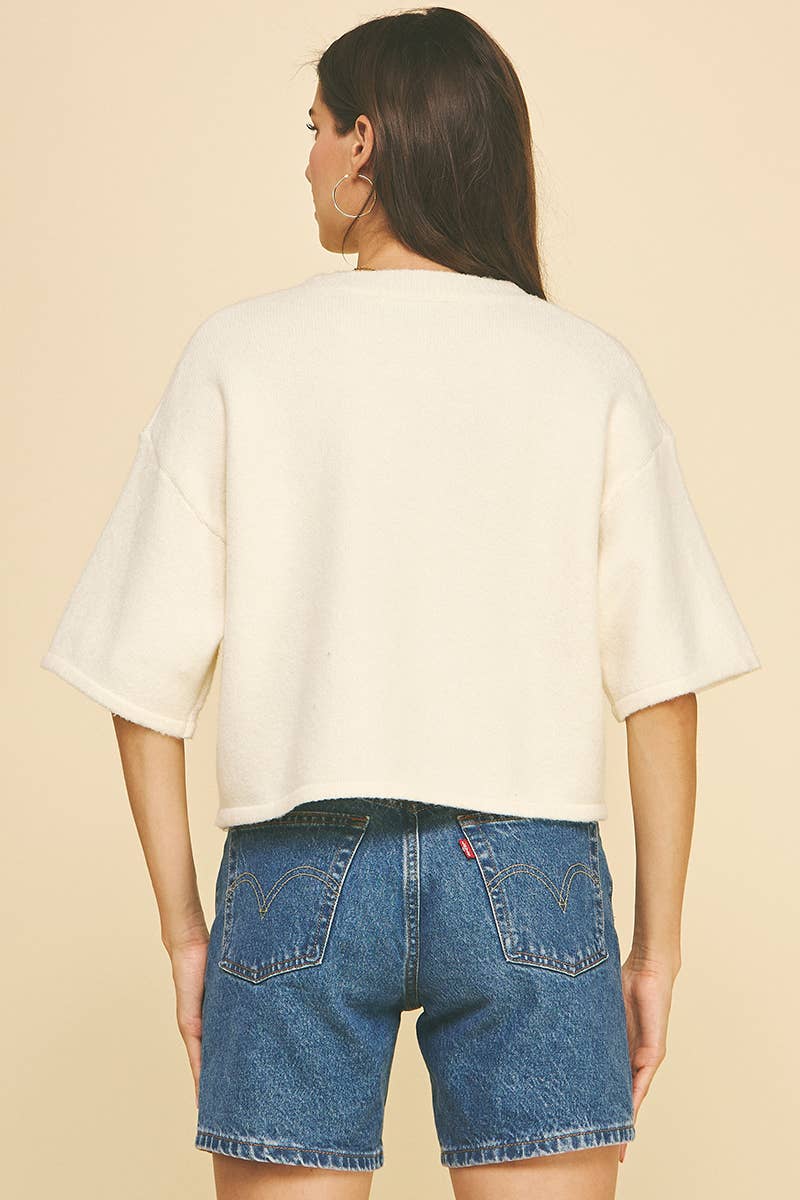 Pinch Button Down SS Sweater - Cream - Mainstream Boutique