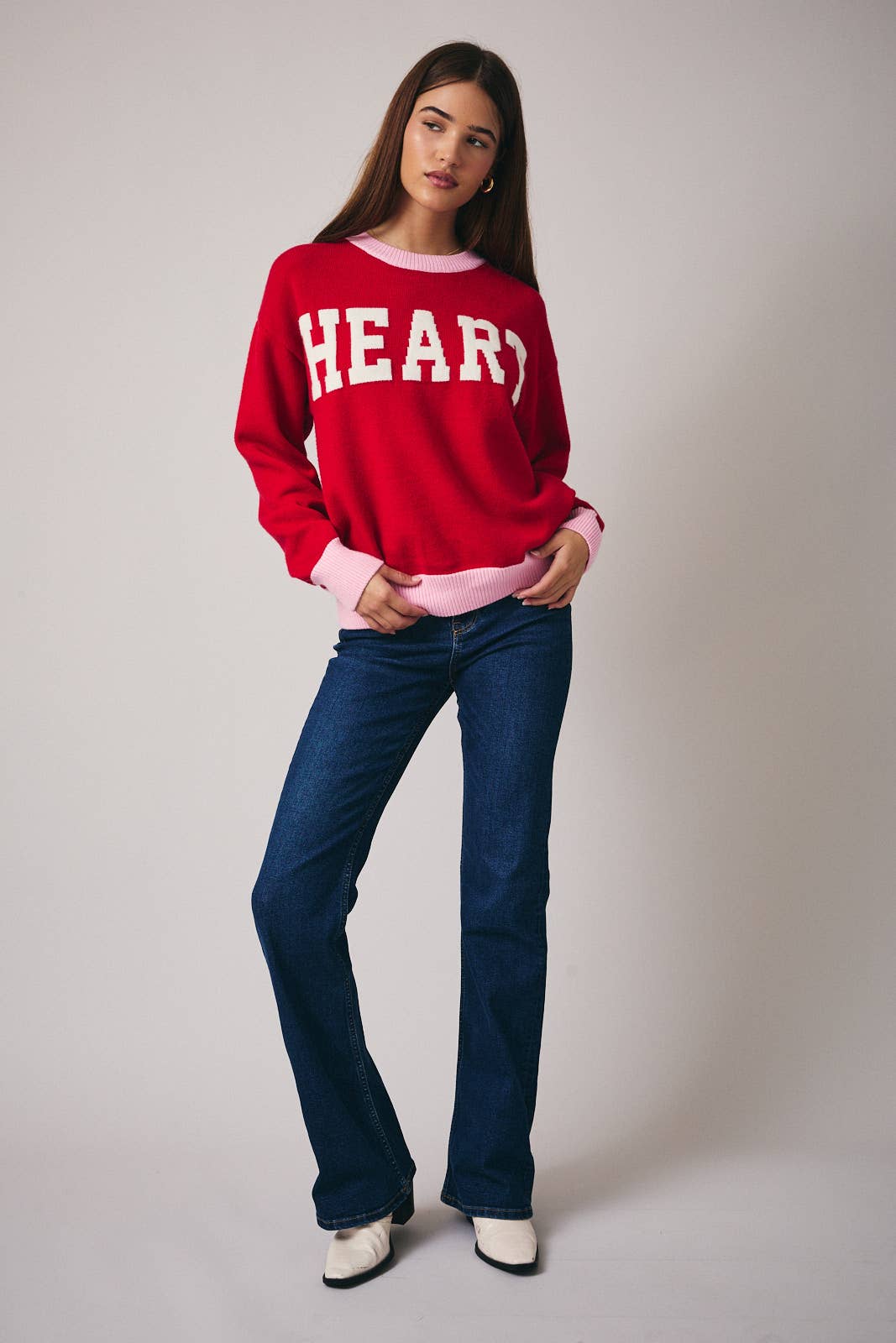 CREW NECK LONG SLEEVE "HEART" SWEATER - Mainstream Boutique