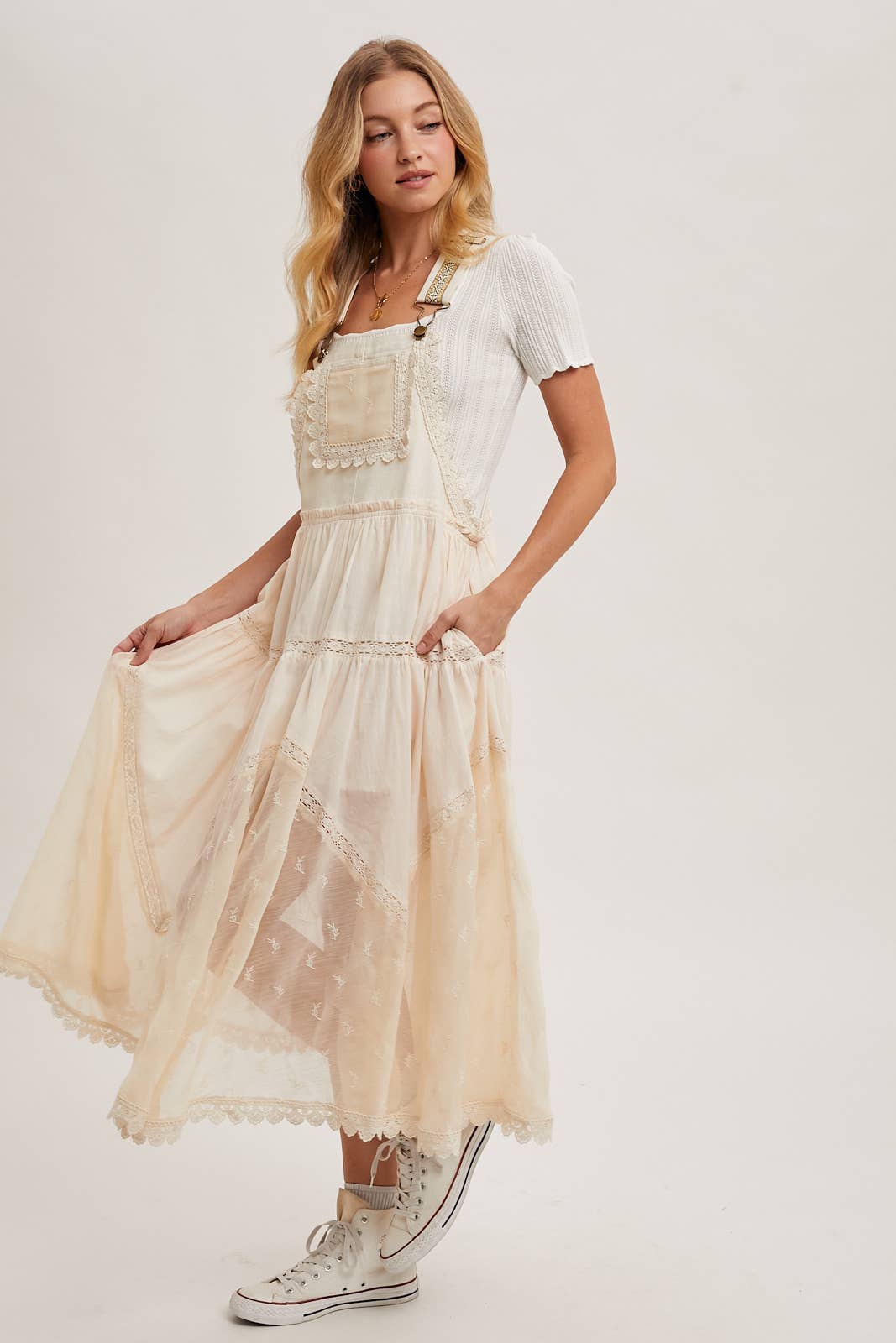 LACE EMBROIDERED TULLE BIB MAXI DRESS - Mainstream Boutique