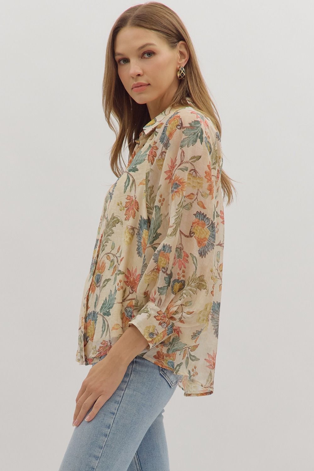 Drop Shoulder Flower Blouse - Mainstream Boutique