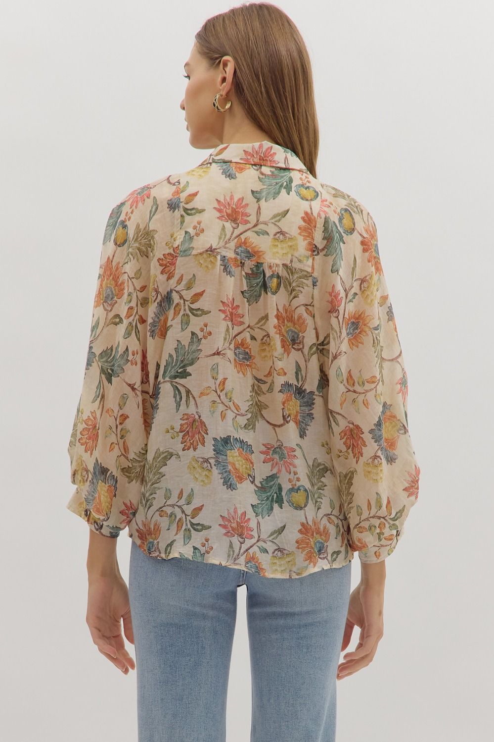 Drop Shoulder Flower Blouse - Mainstream Boutique