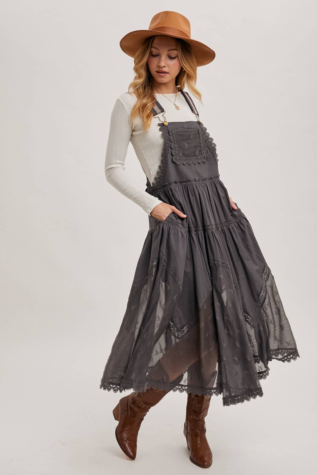 LACE EMBROIDERED TULLE BIB MAXI DRESS - Mainstream Boutique