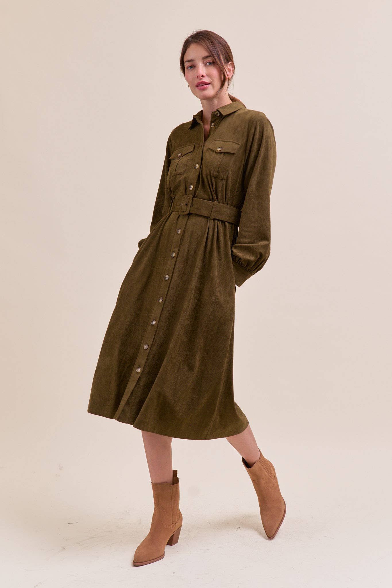 SUEDE SHIRT DRESS MDR4290 - Mainstream Boutique