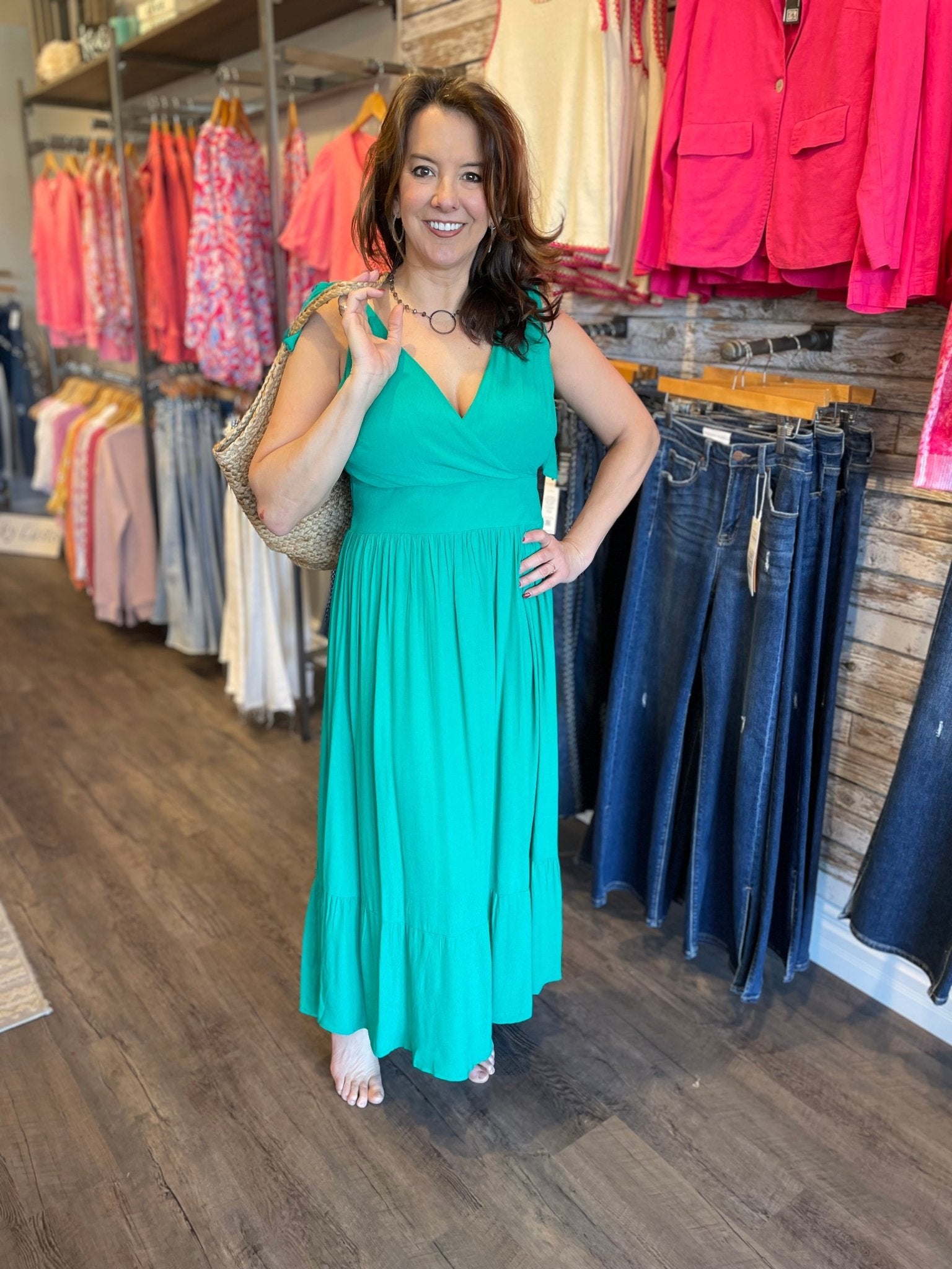 Tie V Neck Maxi Dress - Mainstream Boutique