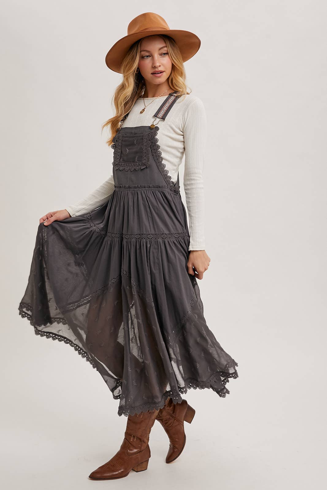 LACE EMBROIDERED TULLE BIB MAXI DRESS - Mainstream Boutique