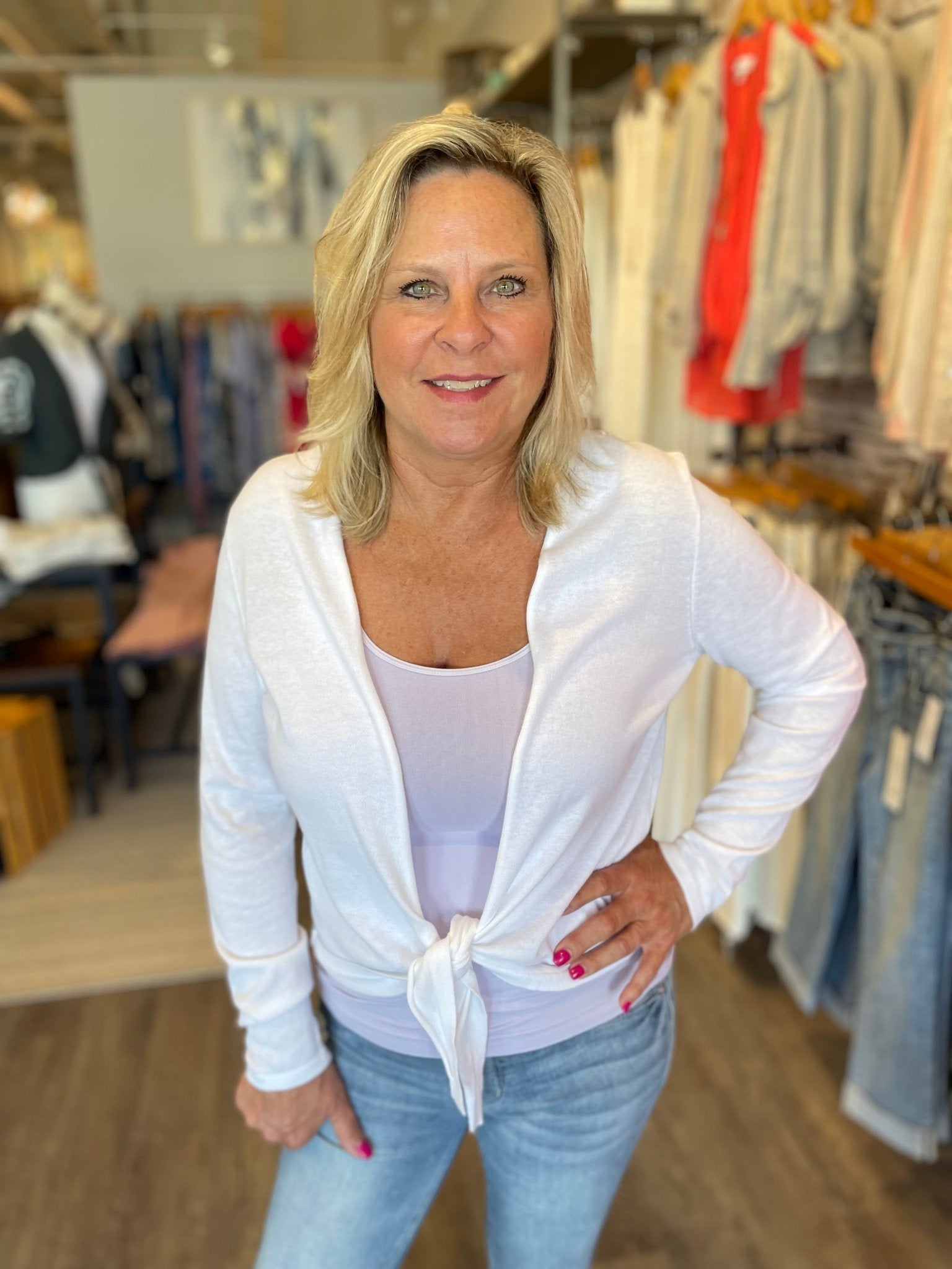 Light Jeresy Tie Front Bolero - Mainstream Boutique