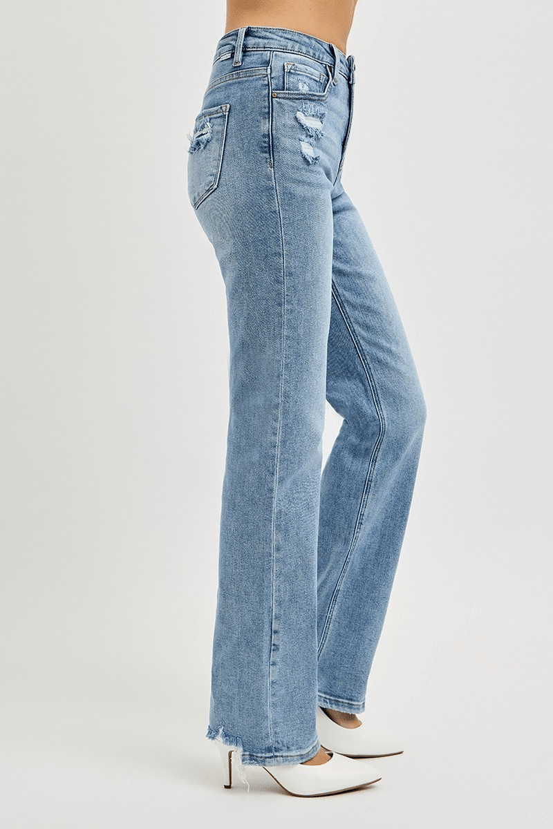 Tummy Control High Rise Straight Distressed Jeans - Mainstream Boutique