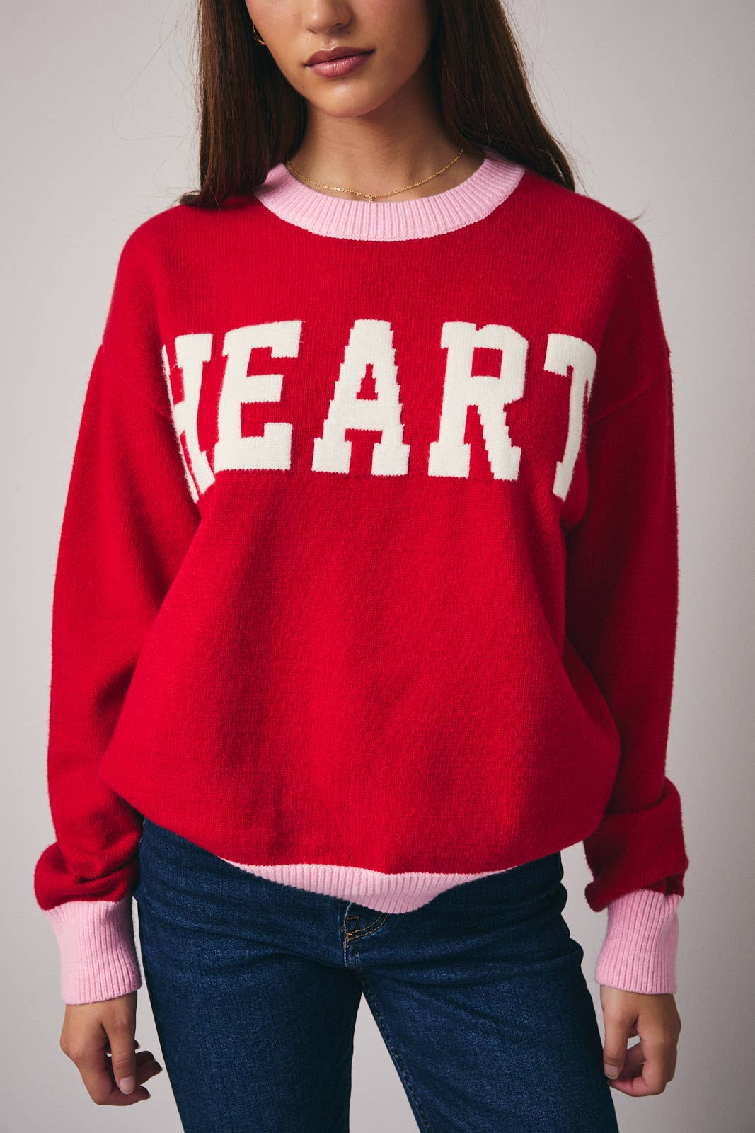 CREW NECK LONG SLEEVE "HEART" SWEATER - Mainstream Boutique