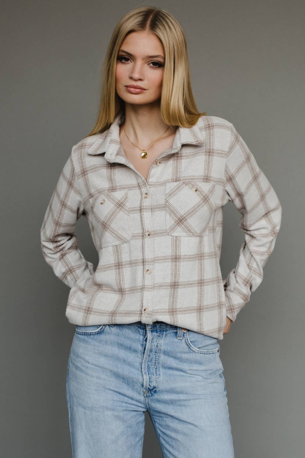 Lt. Tan & Brown Plaid Button Up - Mainstream Boutique