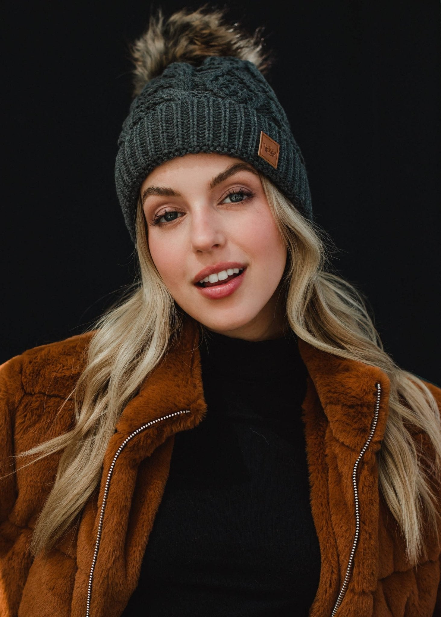 Dark Gray Cable Knit Pom Hat - Mainstream Boutique
