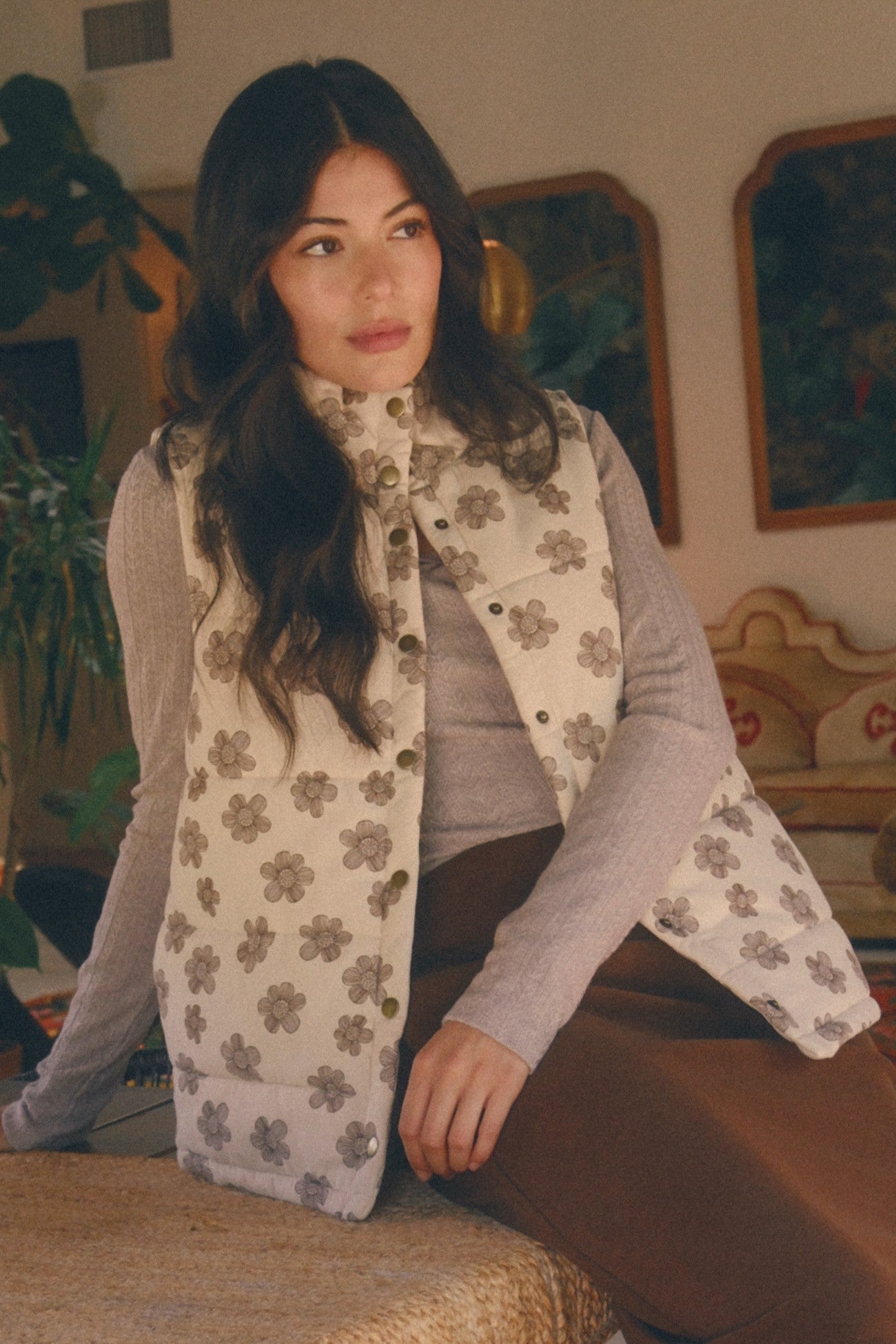 Floral Brushed Vest - Mainstream Boutique