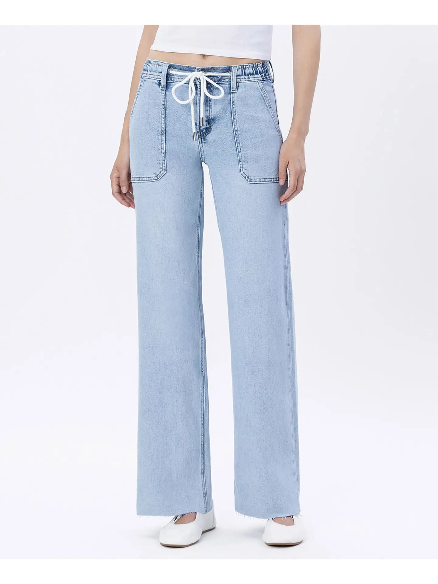 High Rise Drawstring Wide Leg Jean - Mainstream Boutique