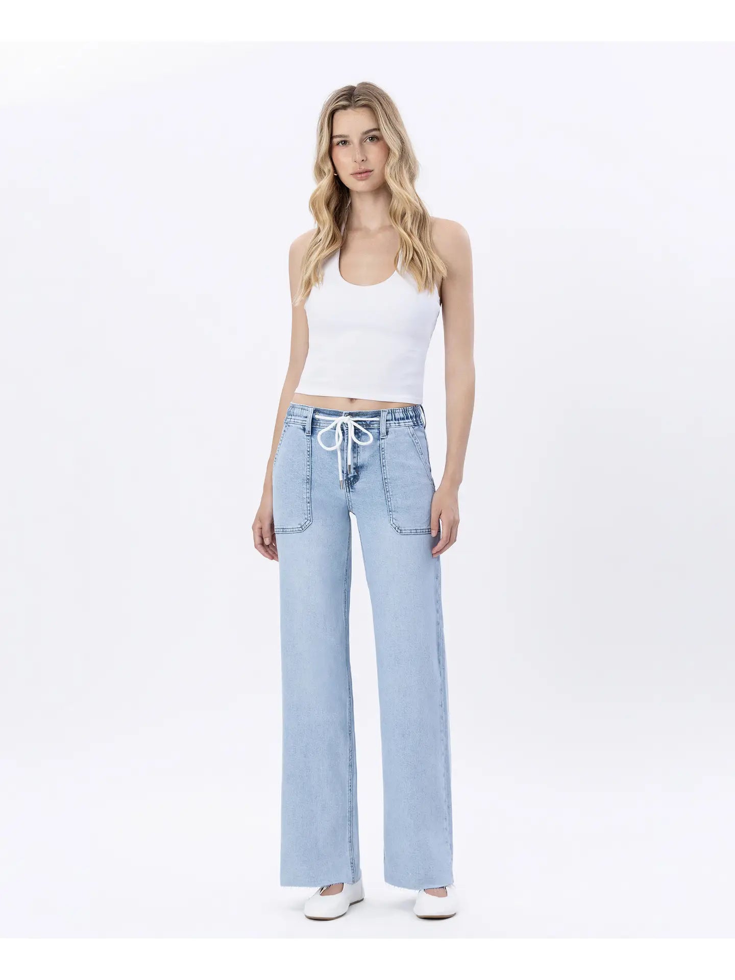 High Rise Drawstring Wide Leg Jean - Mainstream Boutique