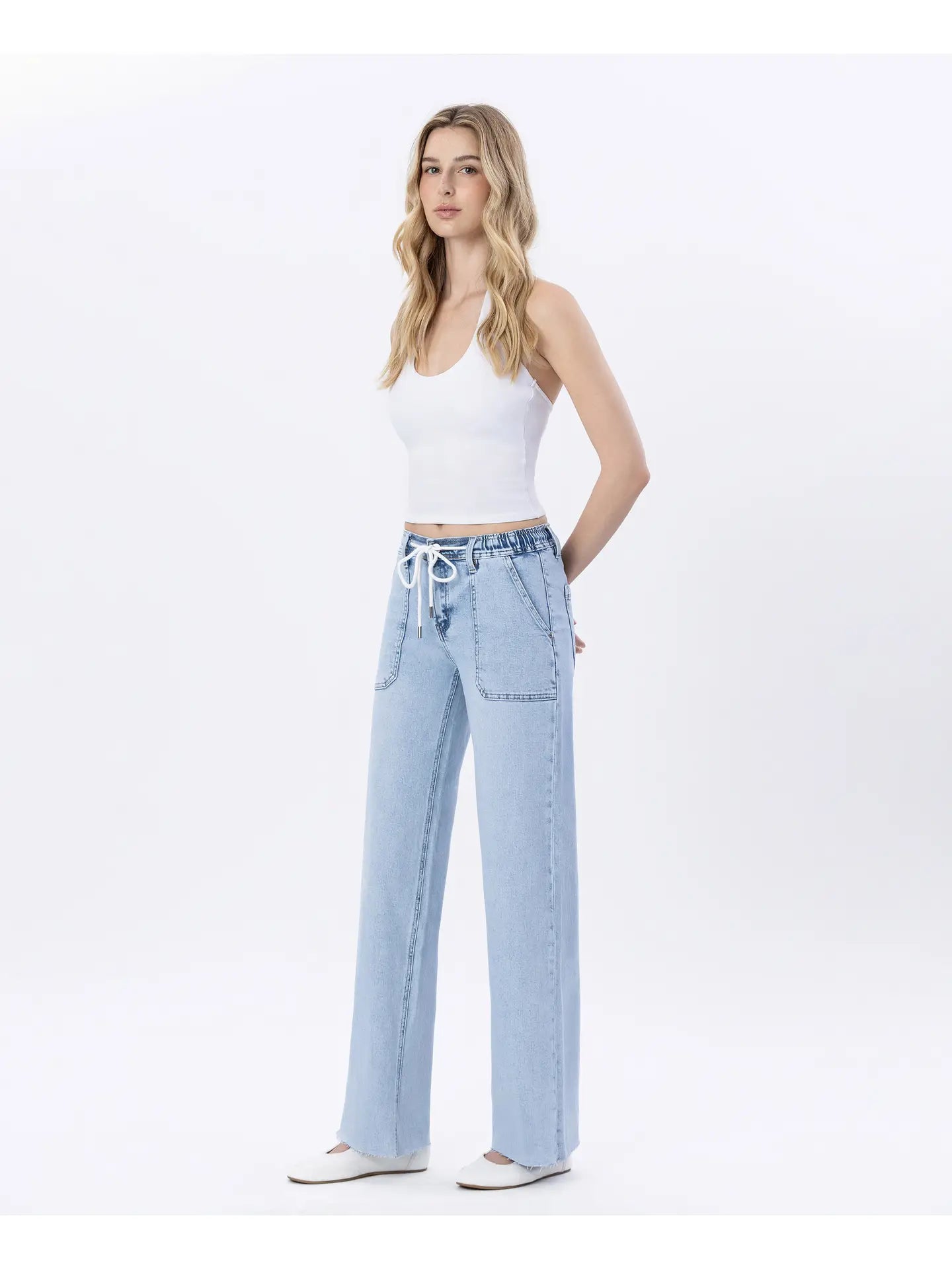 High Rise Drawstring Wide Leg Jean - Mainstream Boutique