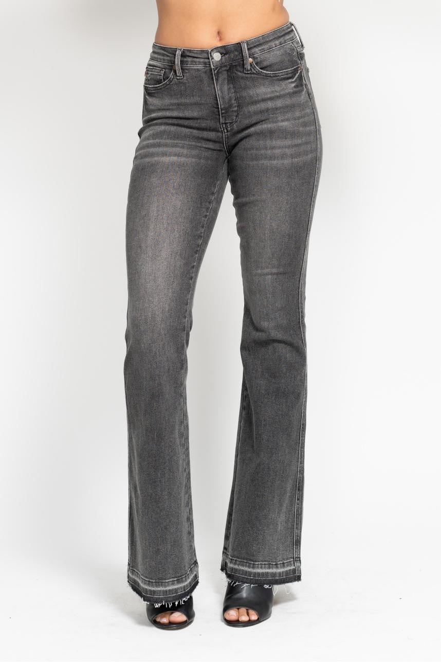 Tummy Control Washed Gray Release Hem Flare - Mainstream Boutique